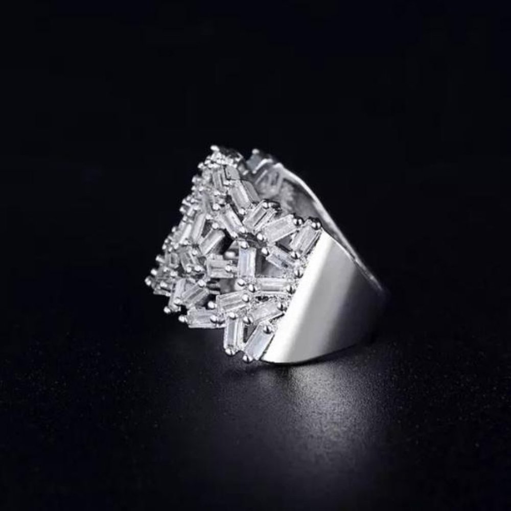 BAGUETTE 925 STERLING SILVER DIAMOND ETERNITY RING, CUTE RING, SHINY RING. - Picture 4 of 5